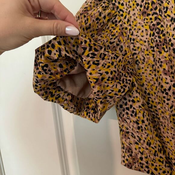 WAYF Plaza Cutout Tiered Maxi Dress Puff Sleeve Animal Cheetah Brown Color Small - Picture 5 of 13